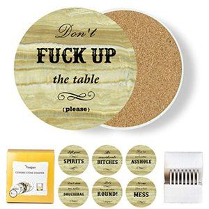 8 Pack of Ceramic Table Coasters w/ Expletives